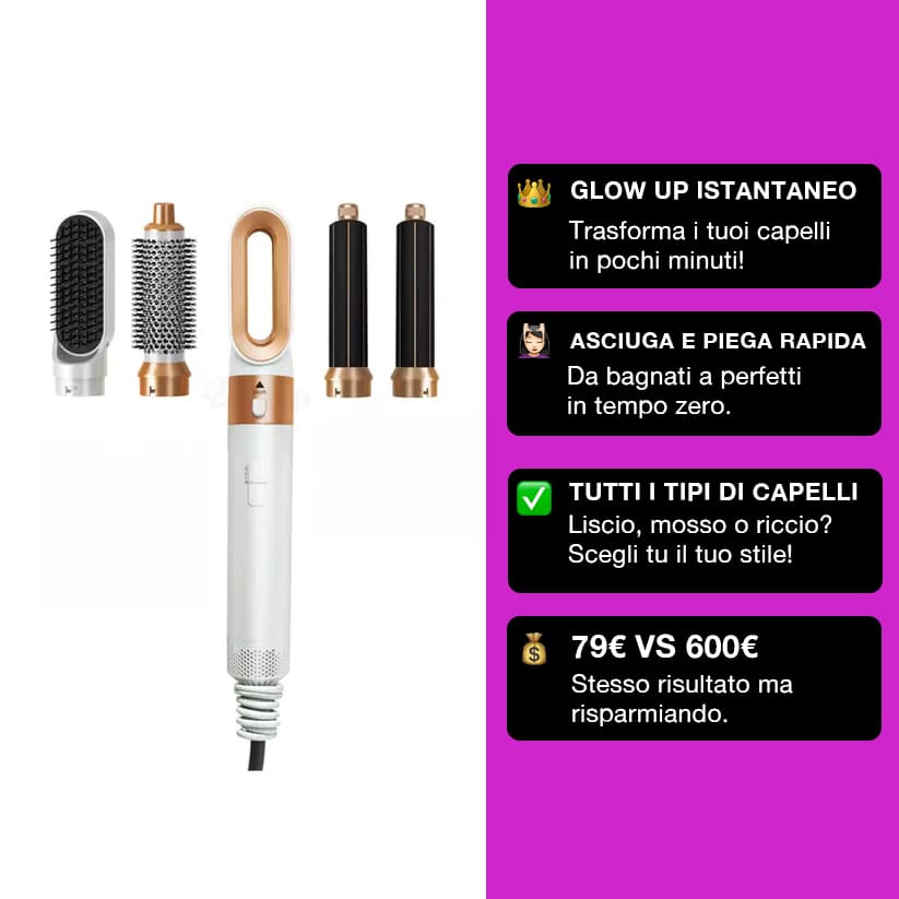 DemmyLab Styler 5 in 1 - Asciuga, Liscia, Arriccia, Modella e dai Volume